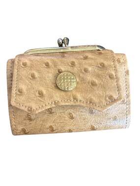 Vintage Princess Gardner Ostrich Grain Cowhide Trifold Wallet with Kiss Lock